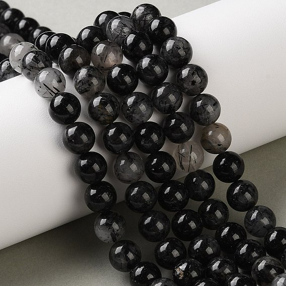 Натуральные турмализированные кварцевые бусинки, круглые