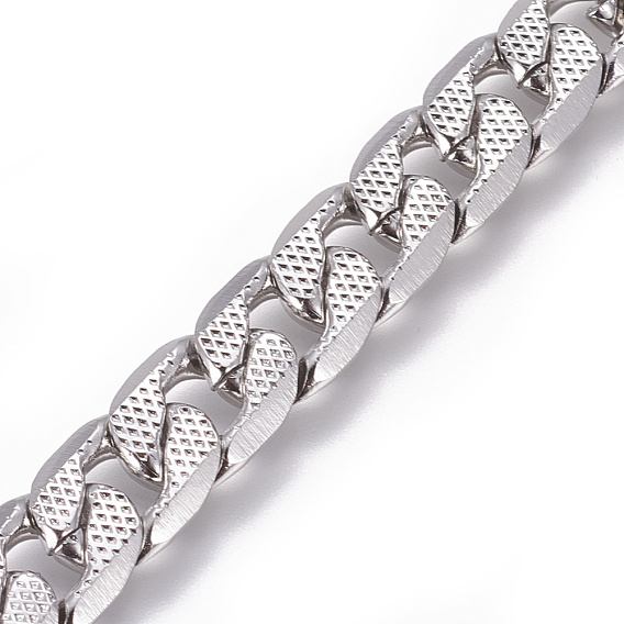 304 Stainless Steel Cuban Link Chains, Chunky Curb Chains, Twisted Chains, Unwelded, Textured