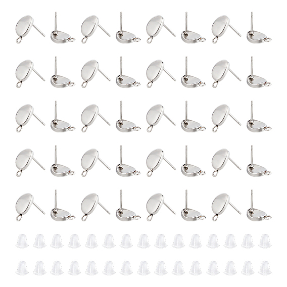50шт. 201 фурнитура для сережек-гвоздиков овальной формы из нержавеющей стали, с 304 штифтами из нержавеющей стали и горизонтальными петлями и 80пластиковыми ушными гайками
