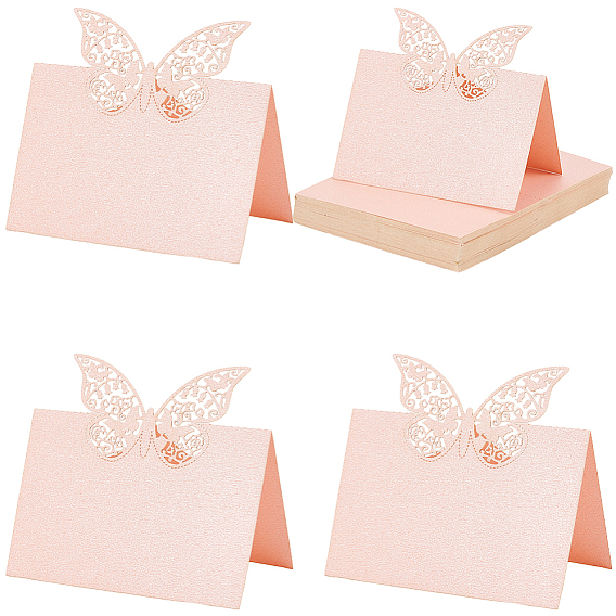 Paper Table Place Cards, Hollow Out, for Wedding, Restaurant, Birthday Party Decorations, Rectangle, Pink