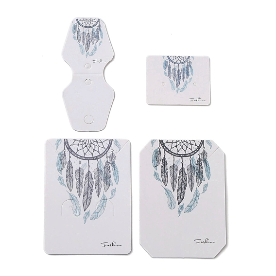 100Pcs Woven Web/Net with Feather Print Paper Jewelry Display Cards, for Earrings and Necklaces Display
