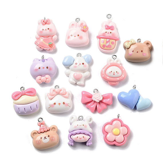 Подвески из непрозрачной смолы в форме кролика/кошки/медведя/цветка/банта/собаки/девочки/еды, мультфильм прелести