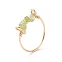 Natural Gemstone Chips Beaded Finger Rings, Light Gold Plated Copper Wire Wrap Jewelry for Women