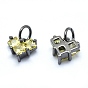 Brass Charms, with Cubic Zirconia, Cadmium Free & Nickel Free & Lead Free, Heart