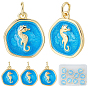 10 кулоны латунные эмалевые шт., с прыжковых колец, долговечный, плоские круглые с морской конек, глубокое синее небо