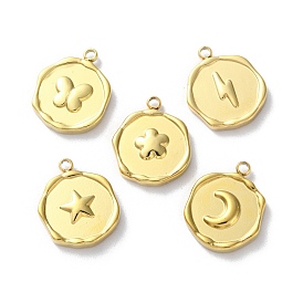 Ion Plating(IP) 304 Stainless Steel Pendants, Flat Round Charm, Real 18K Gold Plated