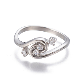 304 палец кольца из нержавеющей стали, с кубического циркония, цвет нержавеющей стали