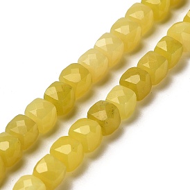 Natural Lemon Jade Beads Strands, Faceted, Cube