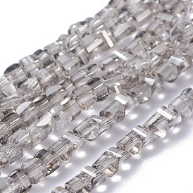 Abalorios de vidrio electrochapa, facetados, codiciaron perla plateado, semicírculo