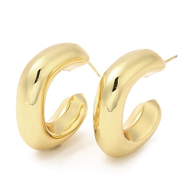 Rack Plating Brass Stud Earrings, Lead Free & Cadmium Free, Long-Lasting Plated, C Shaped