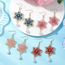 Серьги-подвески в форме цветка из натурального малазийского нефрита и стеклянного бисера, украшенные крашеными цветами., с фурнитурой для сережек из нержавеющей стали, золотые