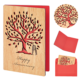 CRASPIRE Rectangle with Pattern Wooden Greeting Cards, with Red Paper InsidePage, with Rectangle Blank Paper Envelopes