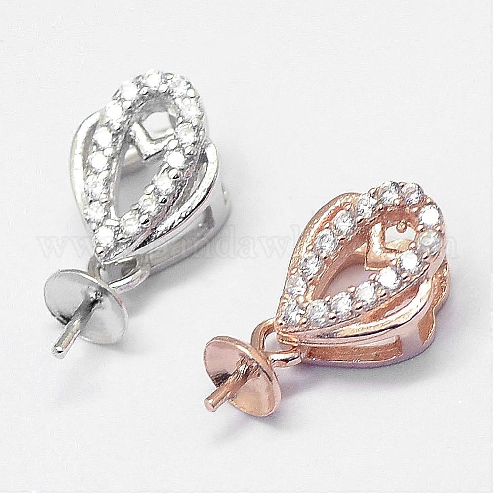 Wholesale Sterling Silver Pendant Bails, for Half Drilled Beads, with