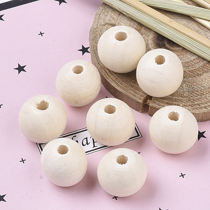 Natural Unfinished Wood Beads, Waxed Wooden Beads, Smooth Surface, Round, Macrame Beads, Large Hole Beads