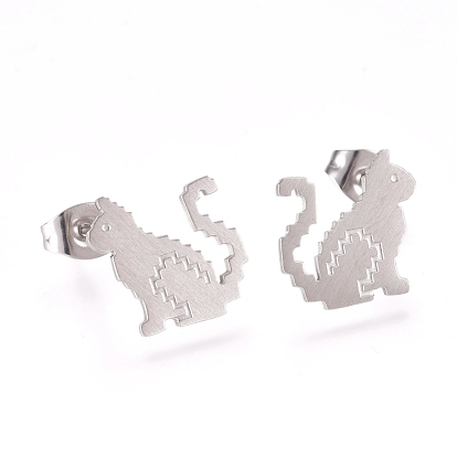 304 Stainless Steel Stud Earrings, with Earring Backs, Cat Shape