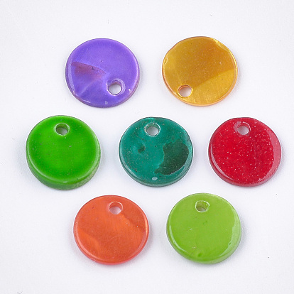 Freshwater Shell Charms, Dyed, Flat Round