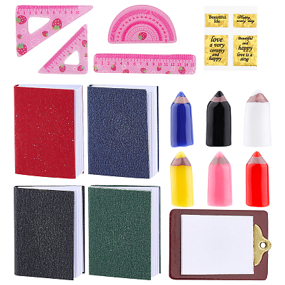 Dollhouse Accessories Pretending Prop Decorations, Mini Pencil & Ruler & Note Book