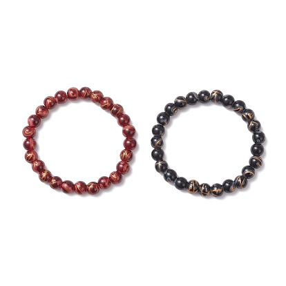 2шт. наборы круглых браслетов из стеклянных бусин, растянутых в стиле волочильного станка для выпечки