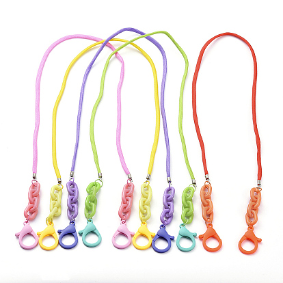 Objets à double usage personnalisés, colliers ou chaînes de lunettes, avec cordes en polyester et spandex, embout cordon de fer, anneaux de liaison en acrylique et fermoirs à pince en plastique