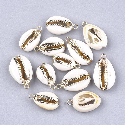 Electroplate Cowrie Shell Pendants, with Iron Findings