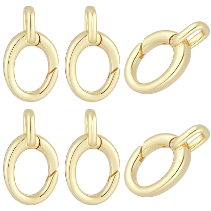 8Pcs Brass Spring Gate Rings, Oval, Cadmium Free & Lead Free, Long-Lasting Plated
