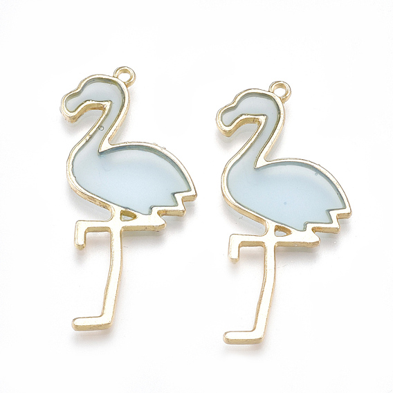 Epoxy Resin Pendants, with Alloy Findings, Flamingo Shape, Light Gold