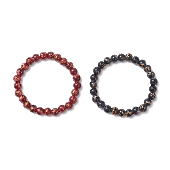 2шт. наборы круглых браслетов из стеклянных бусин, растянутых в стиле волочильного станка для выпечки