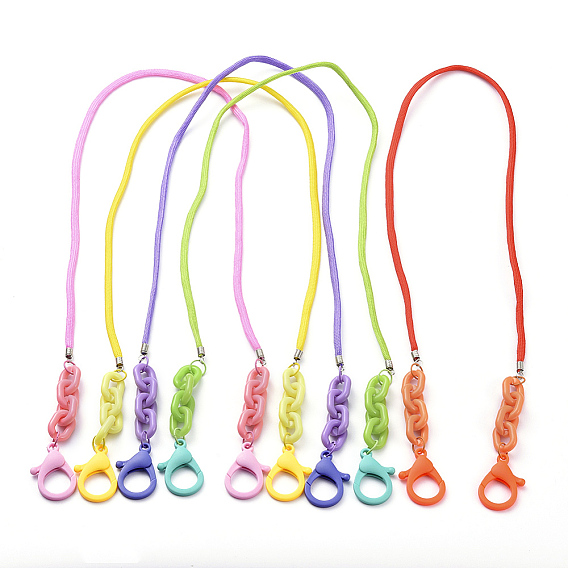 Objets à double usage personnalisés, colliers ou chaînes de lunettes, avec cordes en polyester et spandex, embout cordon de fer, anneaux de liaison en acrylique et fermoirs à pince en plastique