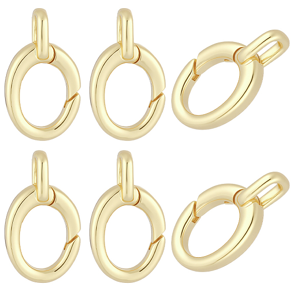 8Pcs Brass Spring Gate Rings, Oval, Cadmium Free & Lead Free, Long-Lasting Plated