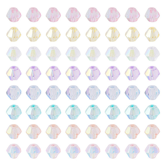 16 Strands 8 Colors Transparent Glass Beads Strands, Bicone, Half Plated, AB Color Plated, Faceted, Dyed & Hearted