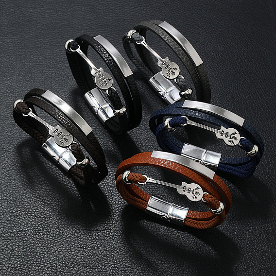 Трехслойный многожильный браслет из искусственной кожи, браслет с гитарными звеньями