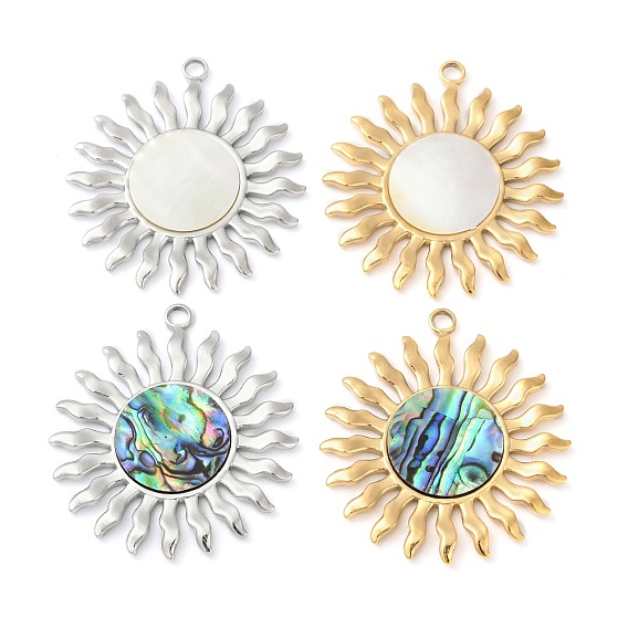 304 подвески из натуральной ракушки из нержавеющей стали, солнечные чары, ионное покрытие (ip)