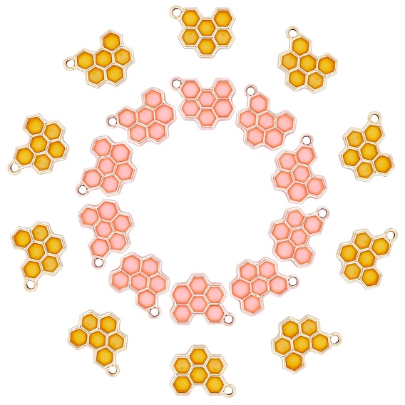 SUNNYCLUE Epoxy Resin Pendants, with Light Gold Plated Alloy Open Back Settings, Honeycomb
