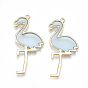 Epoxy Resin Pendants, with Alloy Findings, Flamingo Shape, Light Gold