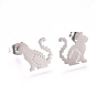 304 Stainless Steel Stud Earrings, with Earring Backs, Cat Shape