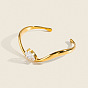 304 Stainless Steel Pave Clear Cubic Zirconia Teardrop Wavy Open Cuff Bangles for Women