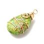 Natural Imperial Jasper Pendants, with Eco-Friendly Copper Wire Wrapped, Dyed, Teardrop