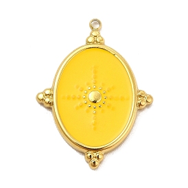 304 Stainless Steel Pendants, with Enamel, Oval with Star Charm, Golden