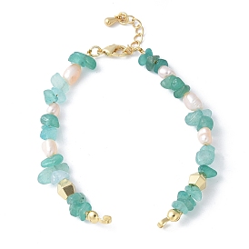 Изготовление браслета из латунных биконусов, натурального жемчуга и зеленого авантюрина, с латунным когтя омара застежками и удлинителей цепей, стойки покрытие, долговечный, без кадмия и без свинца