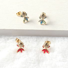 Charming Fish-shaped Women's Earrings with Copper Plating and Micro-inlaid Zircon, Cute and Stylish