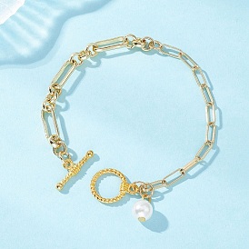 Браслеты-цепочки из латуни для женщин, с подвеской из АБС-пластика с имитацией жемчуга