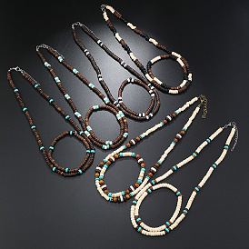 Bohemian Style Coconut Shell with Synthetic Turquoise Rondelle Beaded Necklaces & Bracelets Sets