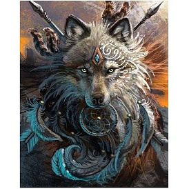 Wolf Spear Woven Net with Feather Pattern Diamond Painting Kits for Adults, DIY Full Drill Diamond Art Kit, Picture Arts and Crafts for Beginners