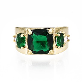 Green Cubic Zirconia Rectangle Chunky Open Cuff Ring for Women, Nickel Free