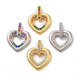 Brass Micro Pave Cubic Zirconia Pendants, Long-Lasting Plated, Lead Free & Cadmium Free, Heart