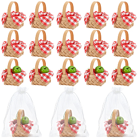 24 шт. мини-модель плетеной бамбуковой корзины, 2пакеты, бумажные салфетки, 24 подарочные пакеты из органзы