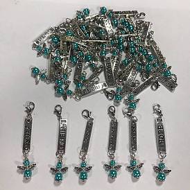 Decoraciones pendientes de la aleación, con la perla de plástico, broches de langosta de la aleación de la garra, ángel