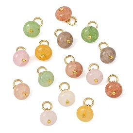 Glass & Brass Pendants, Imitation Tourmaline, Rondelle Charms, with 304 Stainless Steel Jump Ring, Golden