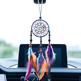 Woven Net/Web Feather & Cotton Hanging Ornaments, for Home Car Decoration