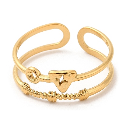 304 anillos de puño abiertos huecos de acero inoxidable para mujer, triángulo con la estrella